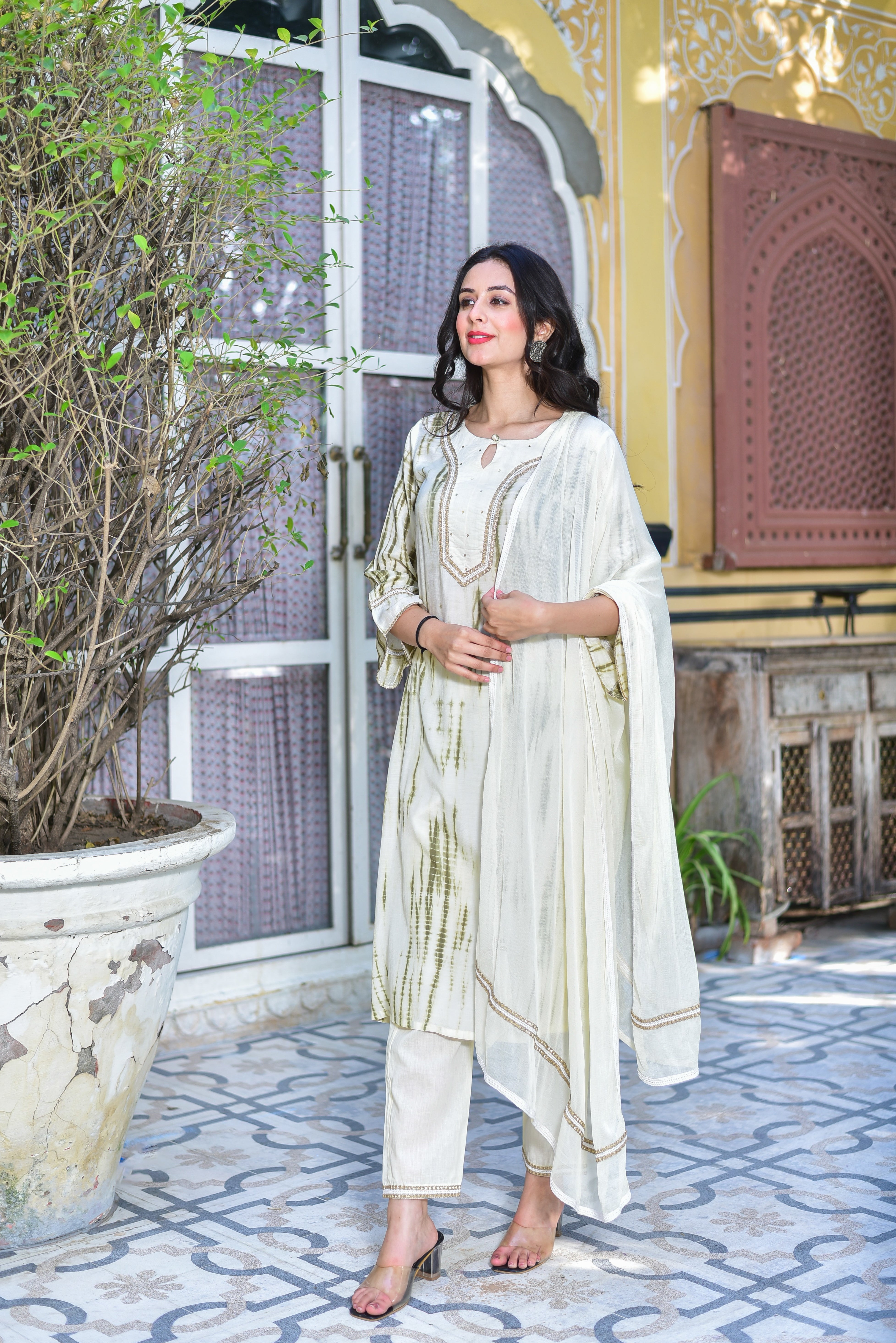 Moss Green Shibori Straight Kurta Set