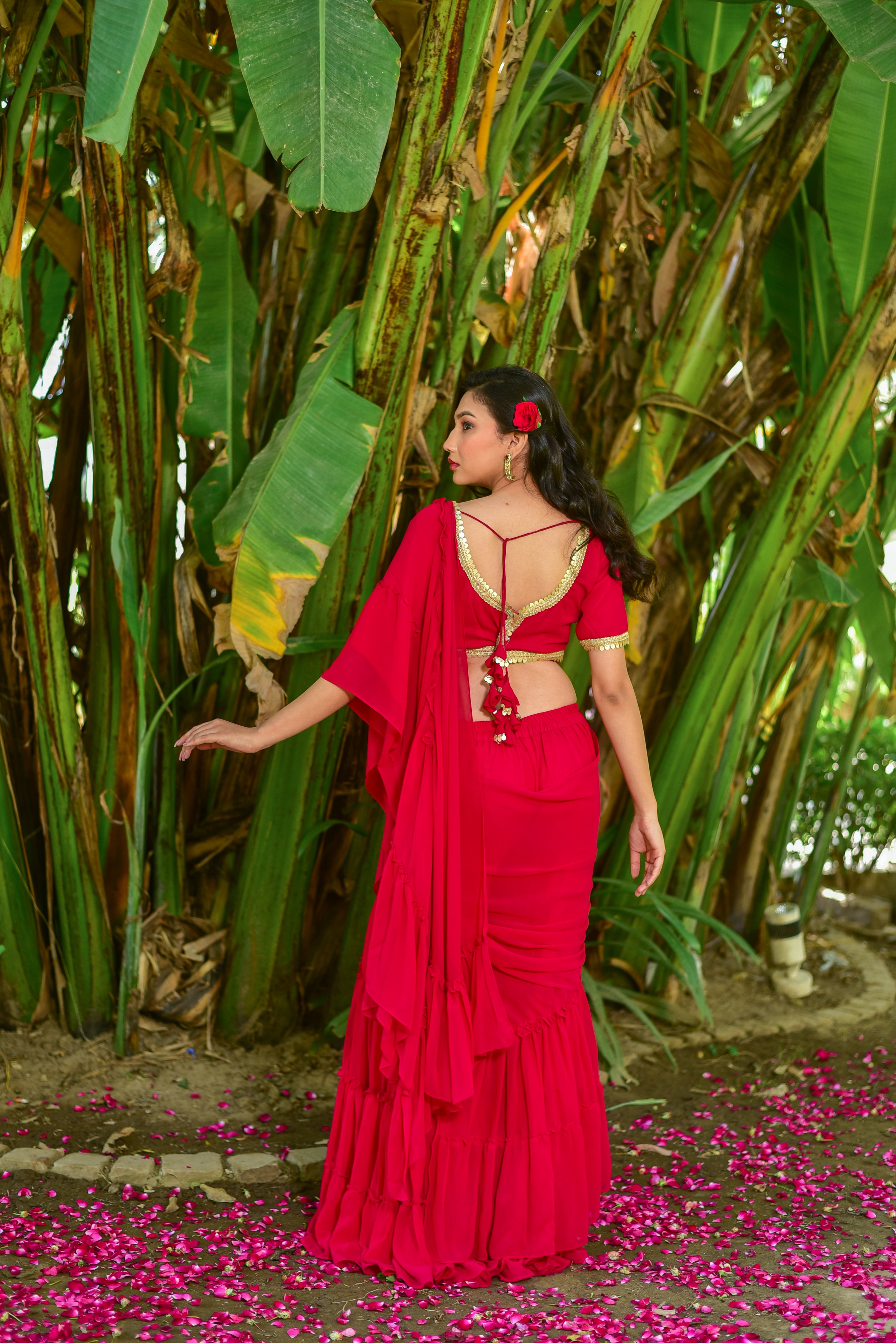 Ruby Pink Georgette Sharara Saree Set