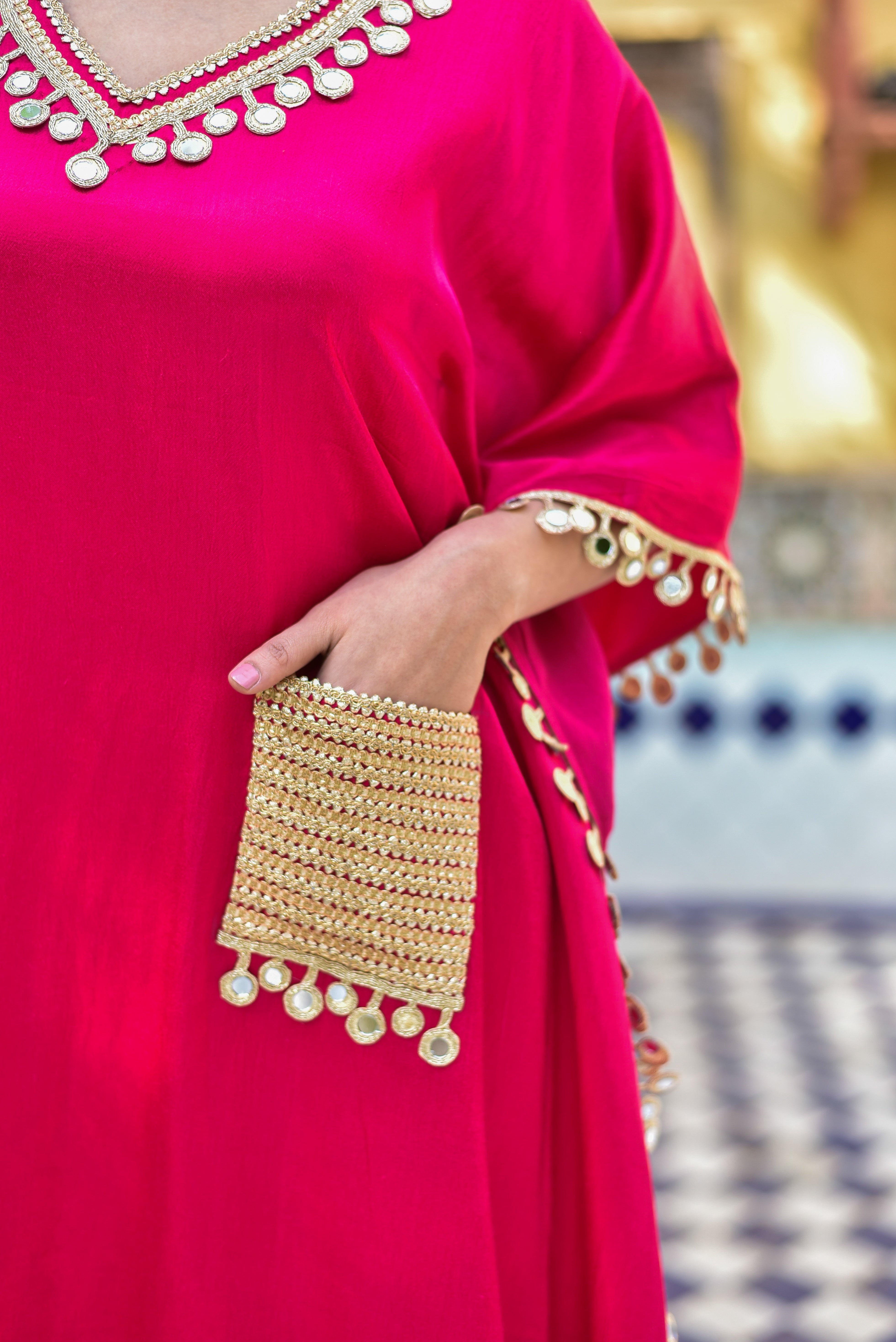 Gulabi Glaze Mirror Kaftan Set