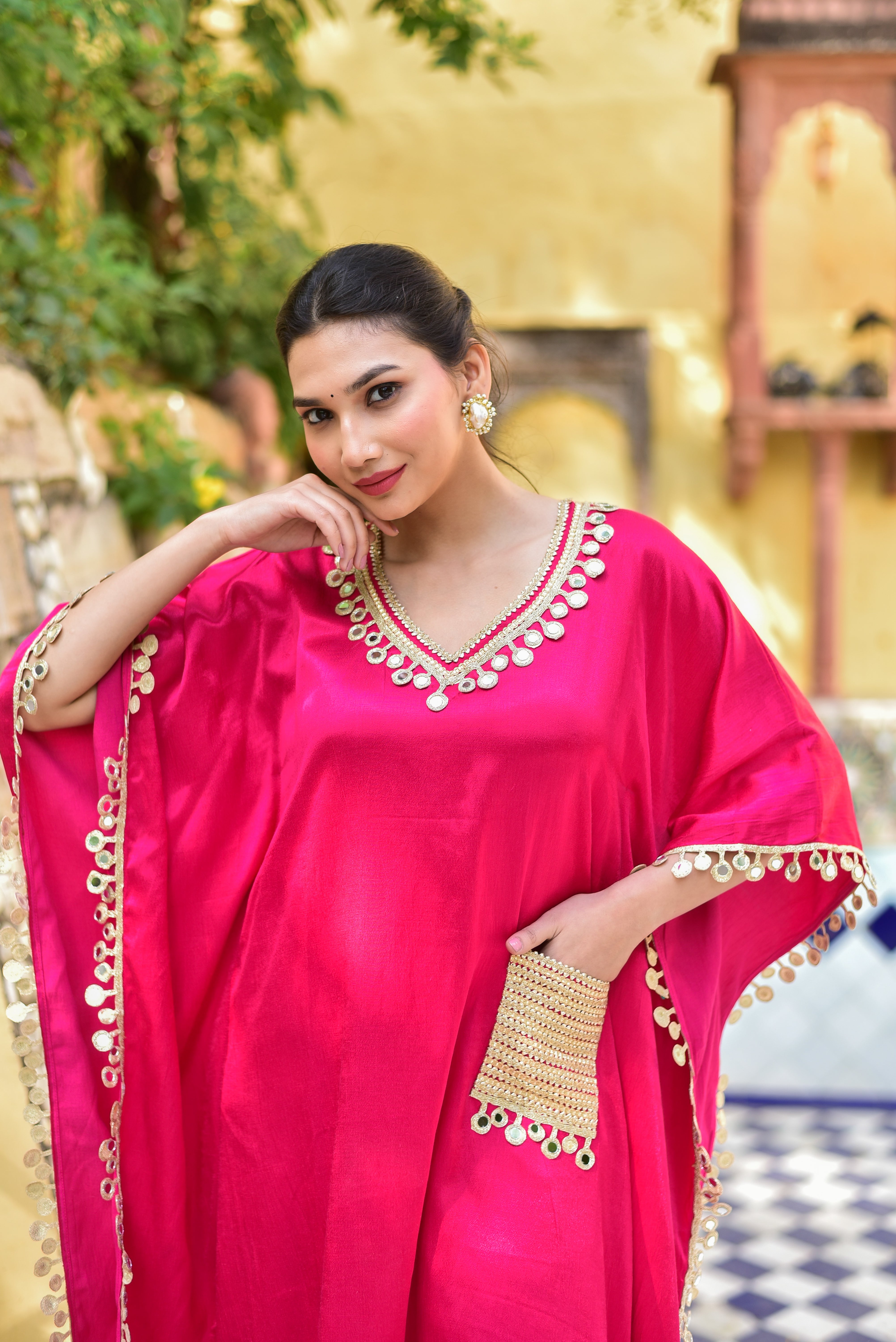 Gulabi Glaze Mirror Kaftan Set