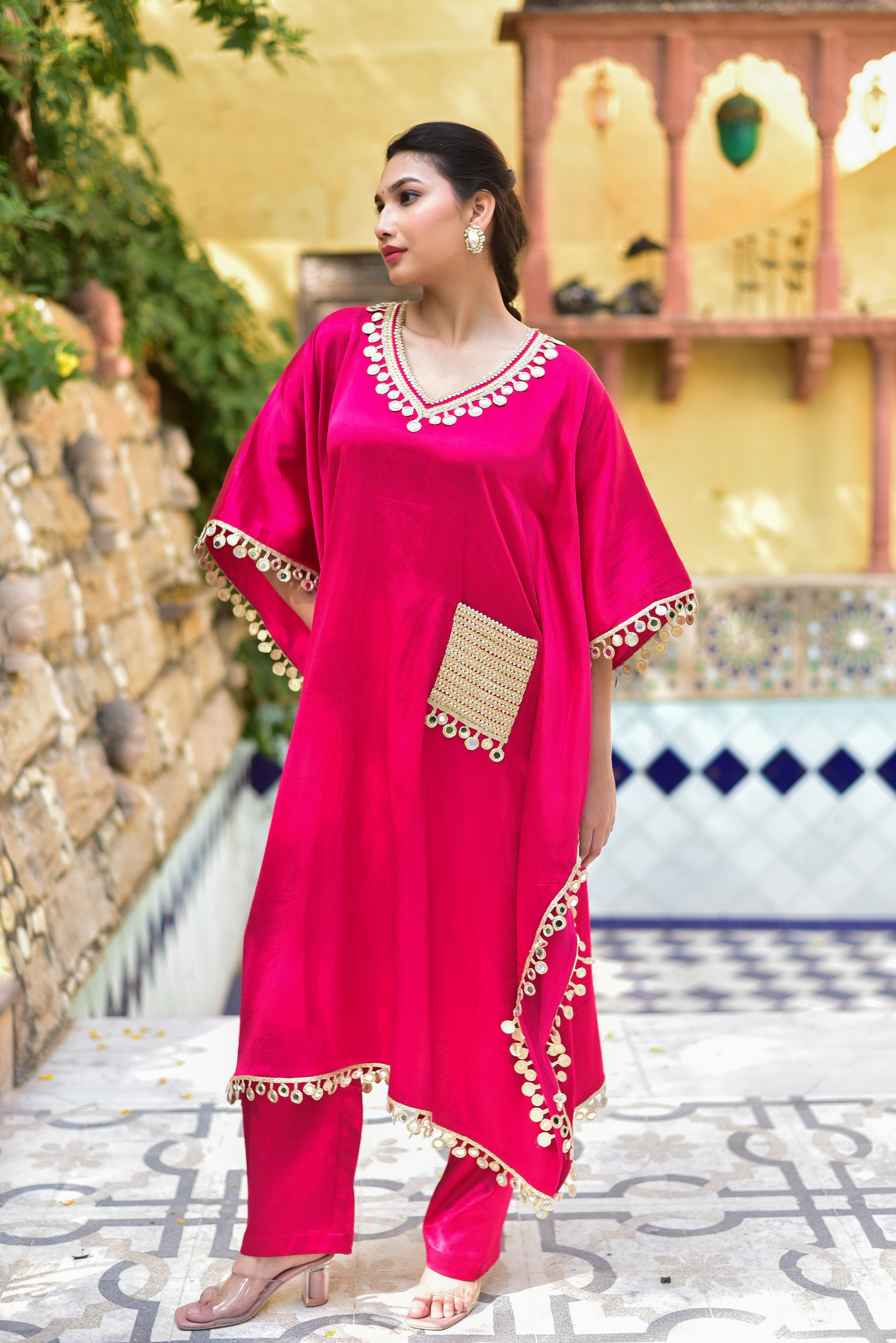 Gulabi Glaze Mirror Kaftan Set