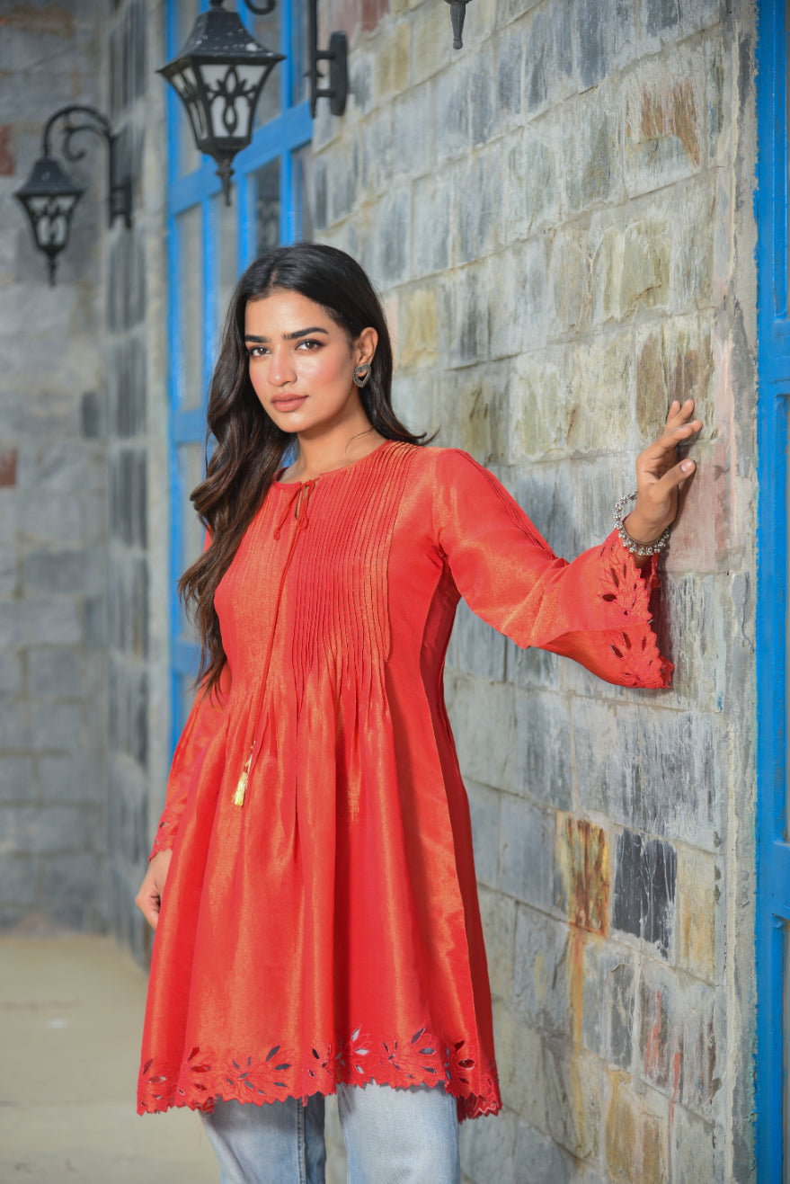 Red Cut Work Kurti