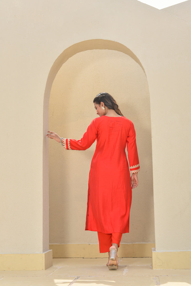 Classic Red Zari Silk Kurta Set