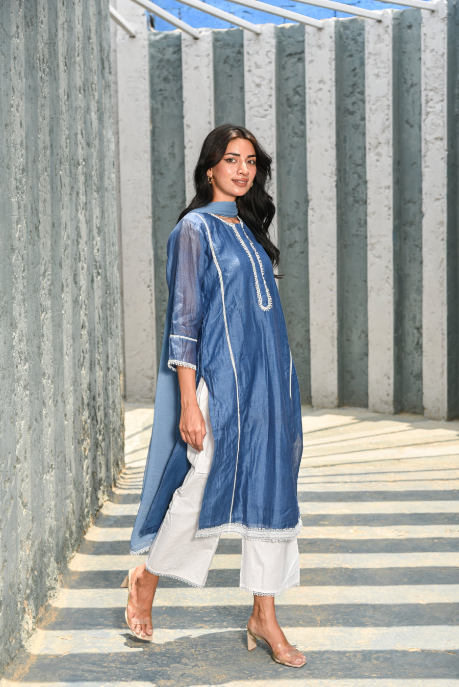 Steel Blue Chanderi Kurta Set