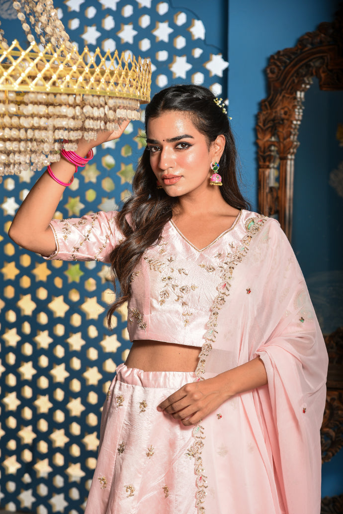 Blush Pink Heavy Embroidery Lehenga Set