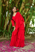 Regal Red Georgette Sharara Saree Set