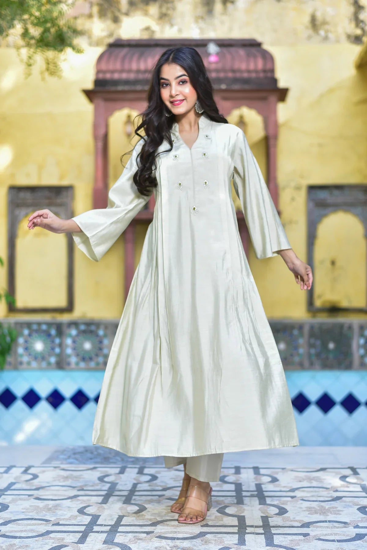 The Creamy Kaju Katli Pleated Kurta Set - Kurta Set for Women
