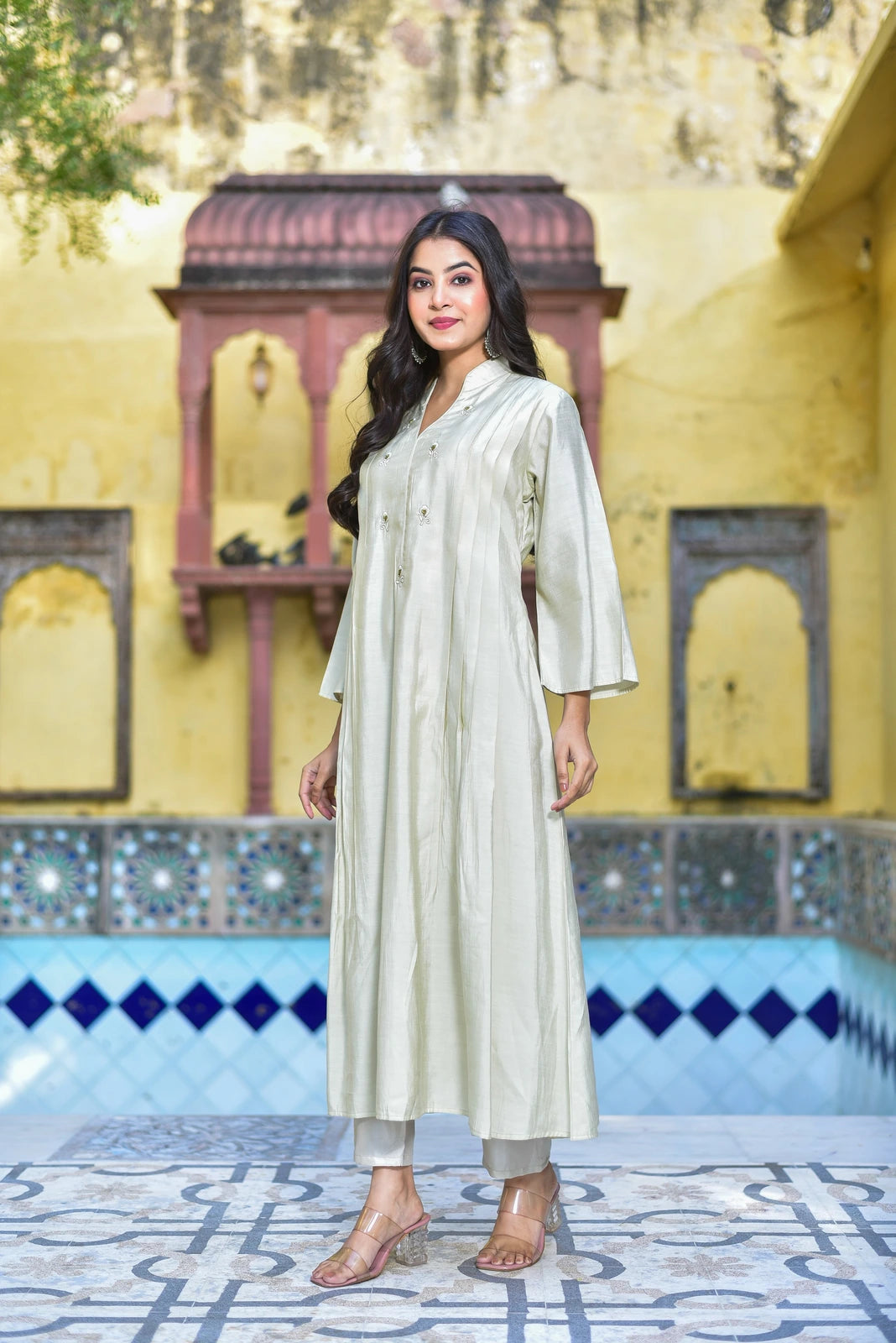 The Creamy Kaju Katli Pleated Kurta Set