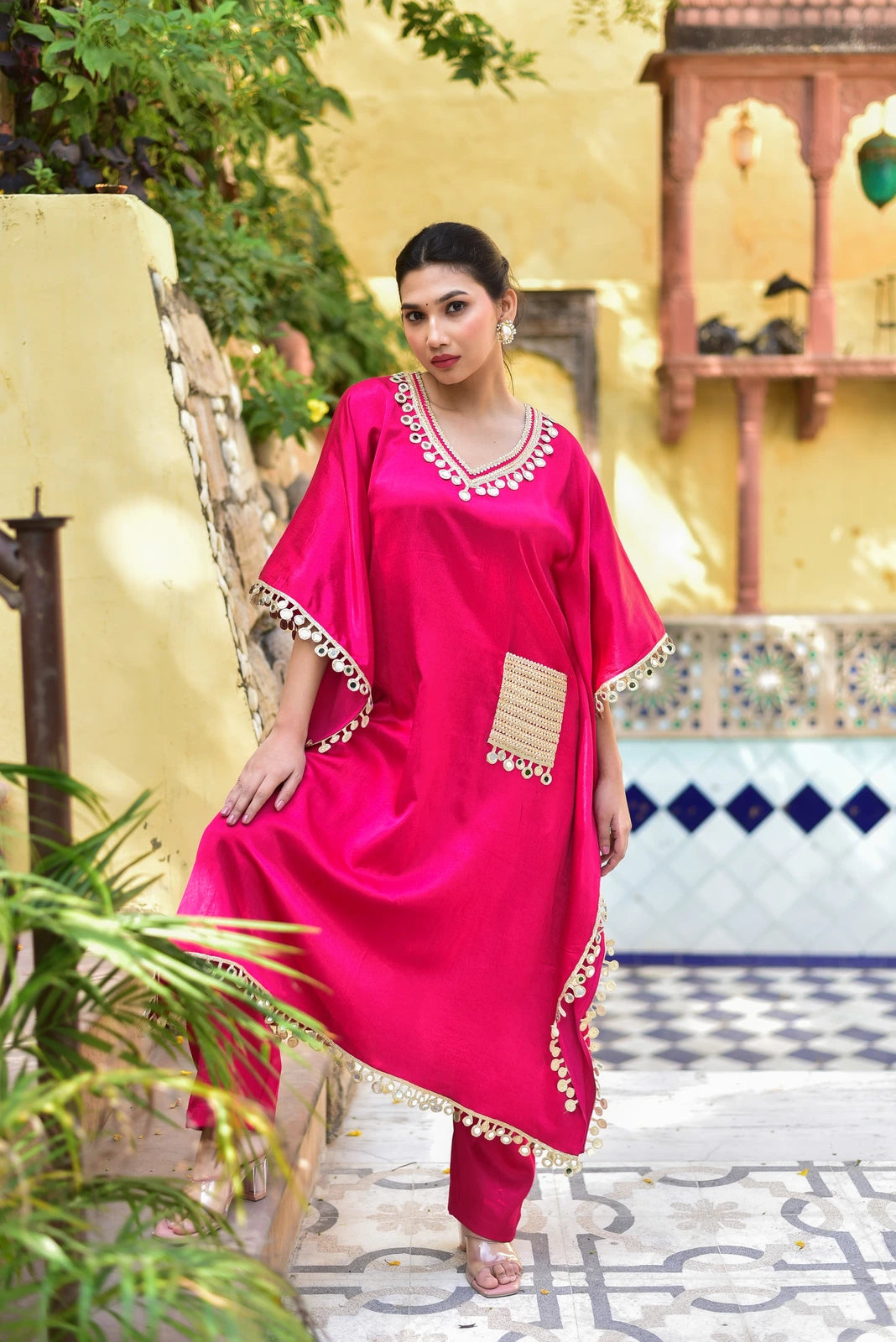 Gulabi Glaze Mirror Kaftan Set