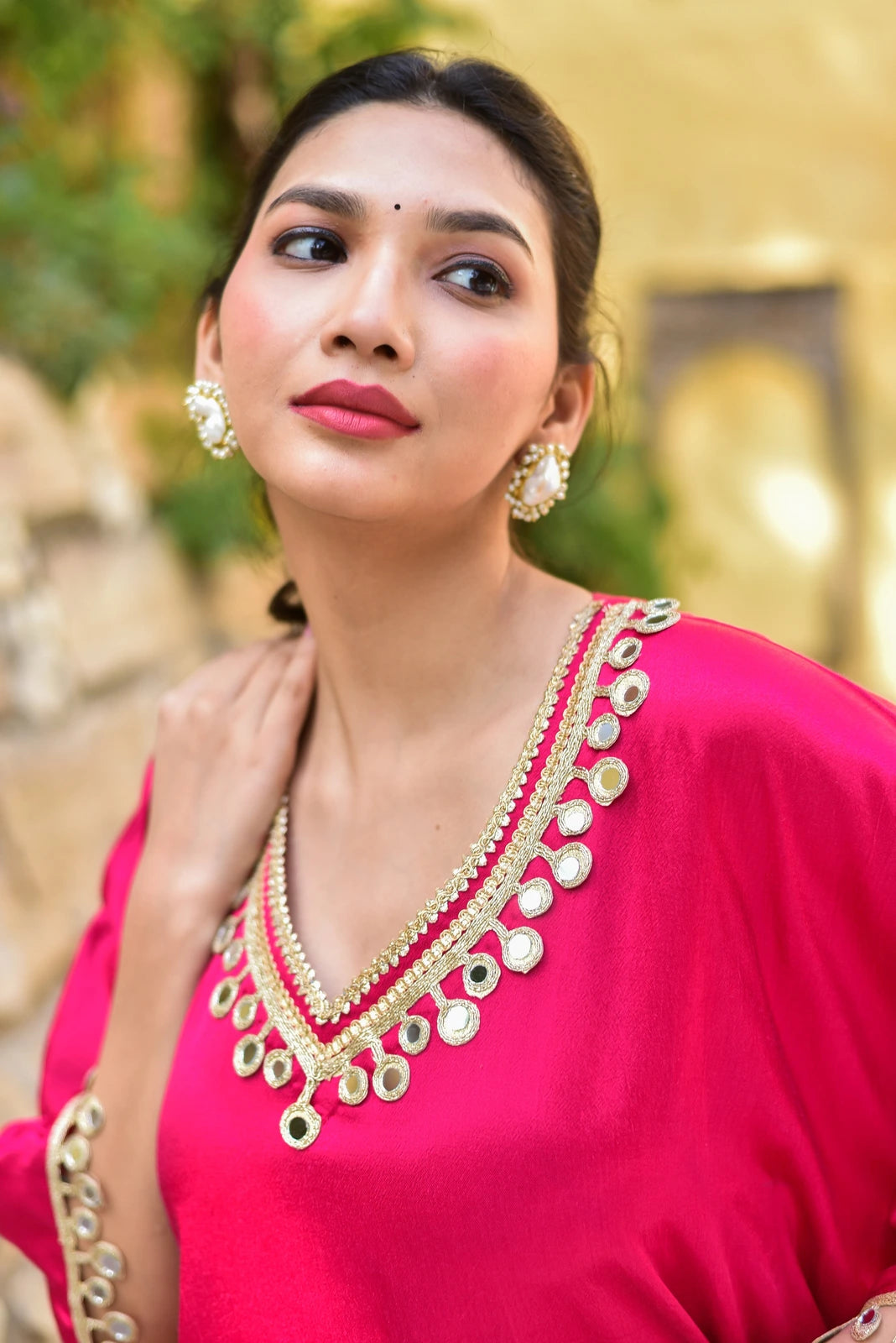 Gulabi Glaze Mirror Kaftan Set