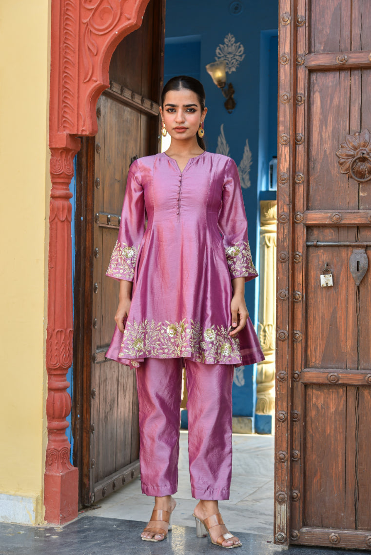 Dark Mauve Heavy Embroidery Co-Ord Set