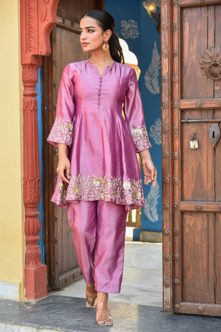 Dark Mauve Heavy Embroidery Co-Ord Set