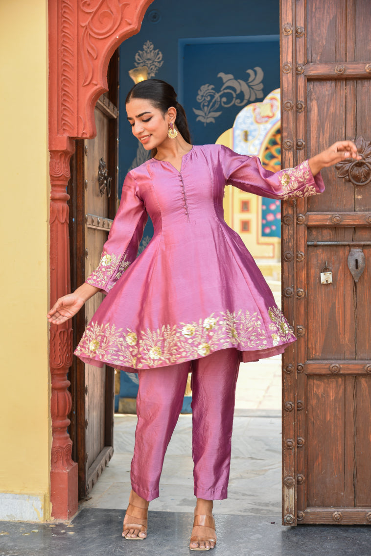 Dark Mauve Heavy Embroidery Co-Ord Set
