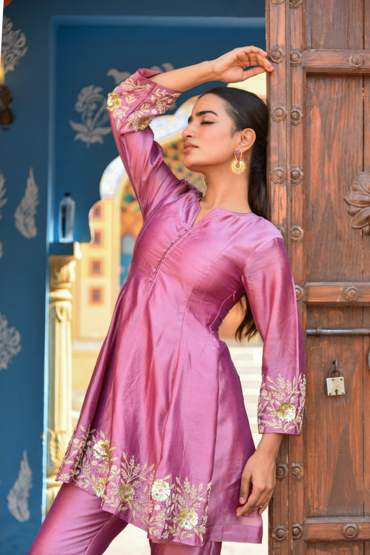 Dark Mauve Heavy Embroidery Co-Ord Set