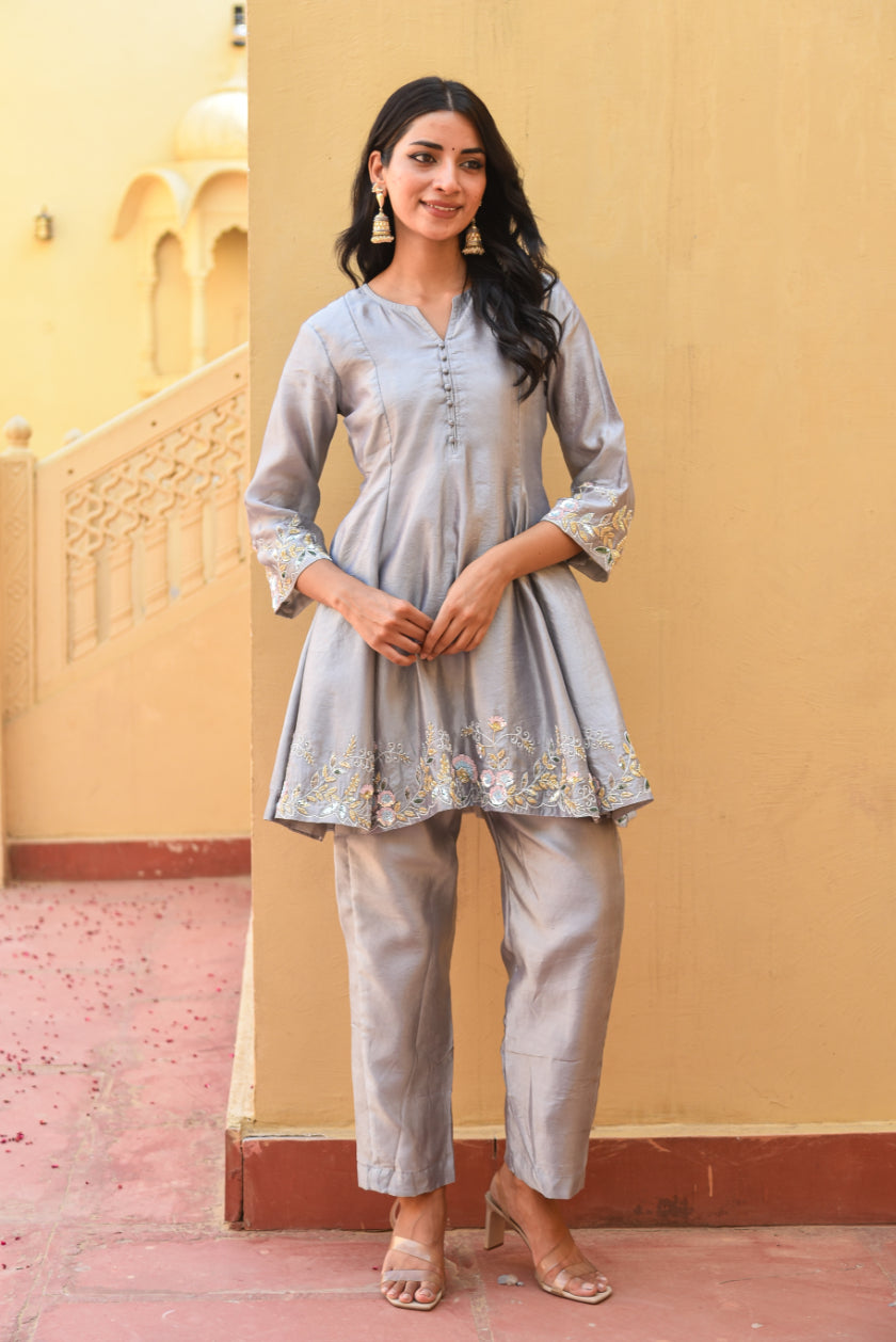 Grey Heavy Embroidery Co-Ord Set
