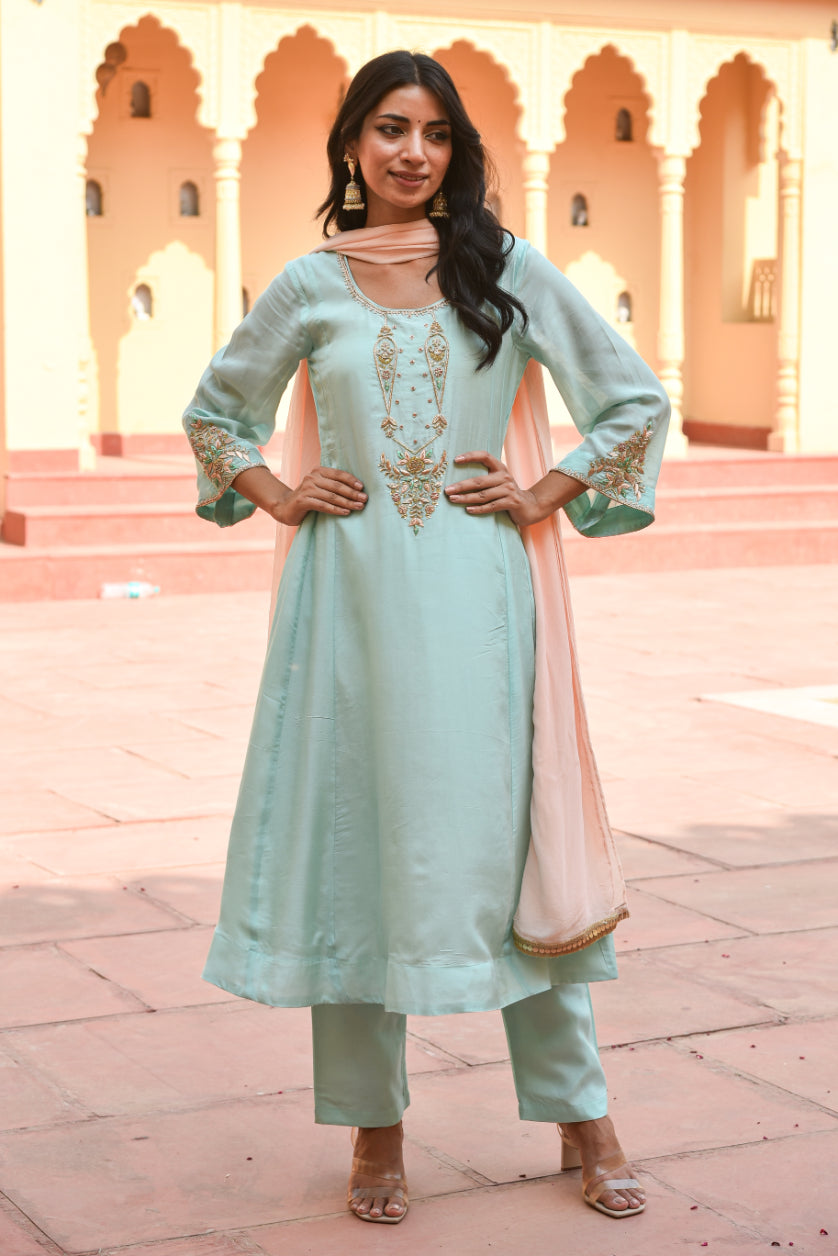Sea Green Embroidery Kurta Set