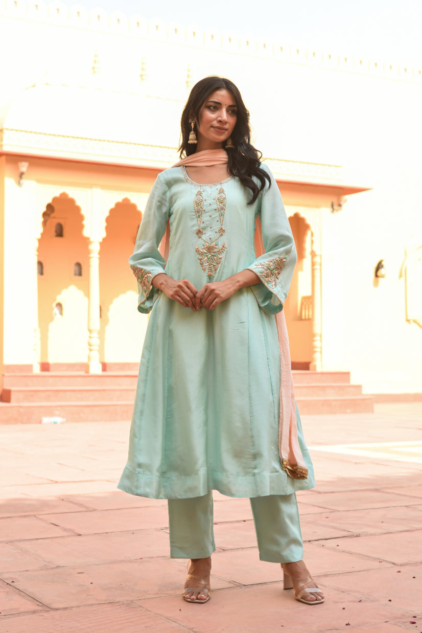 Sea Green Embroidery Kurta Set