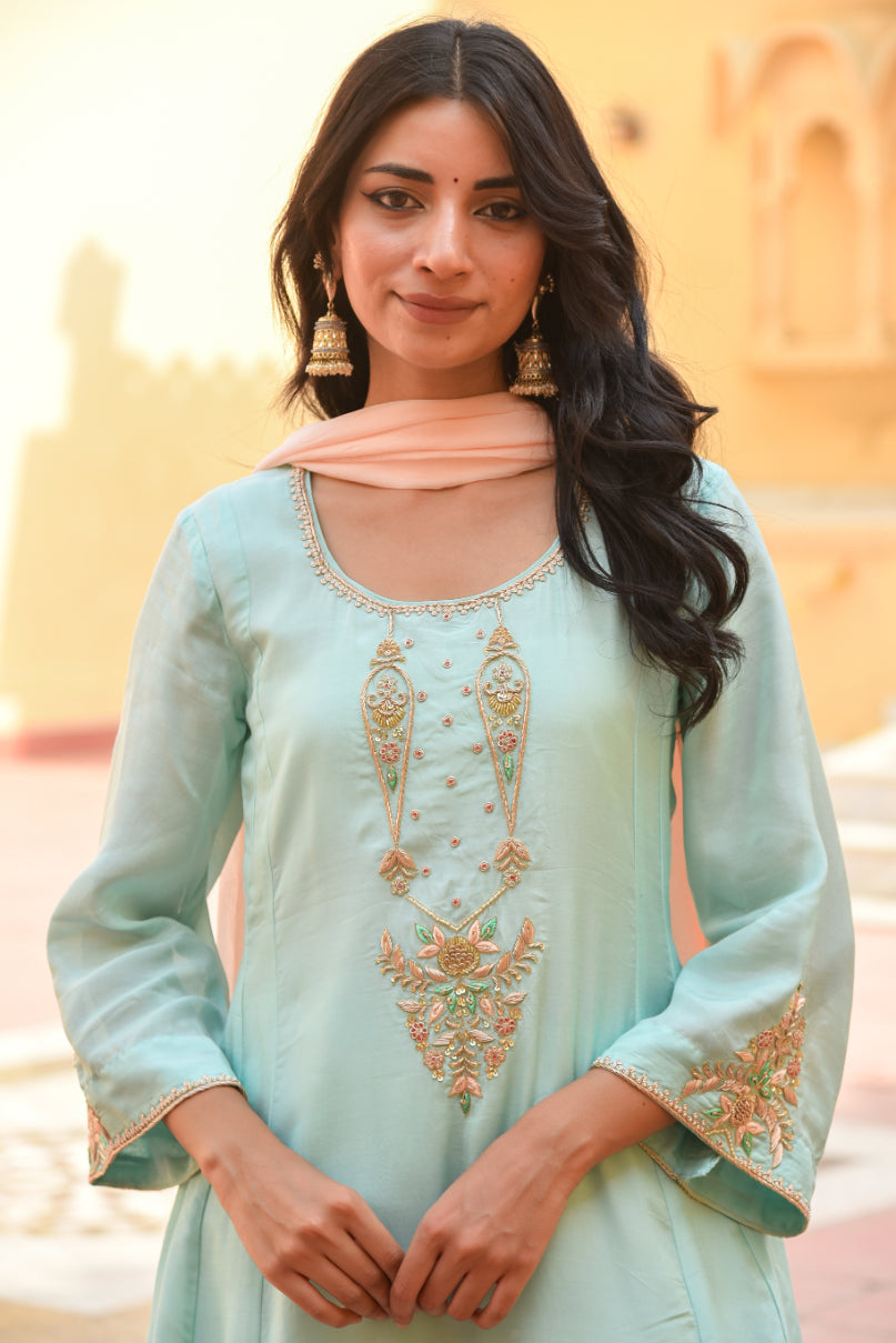 Sea Green Embroidery Kurta Set