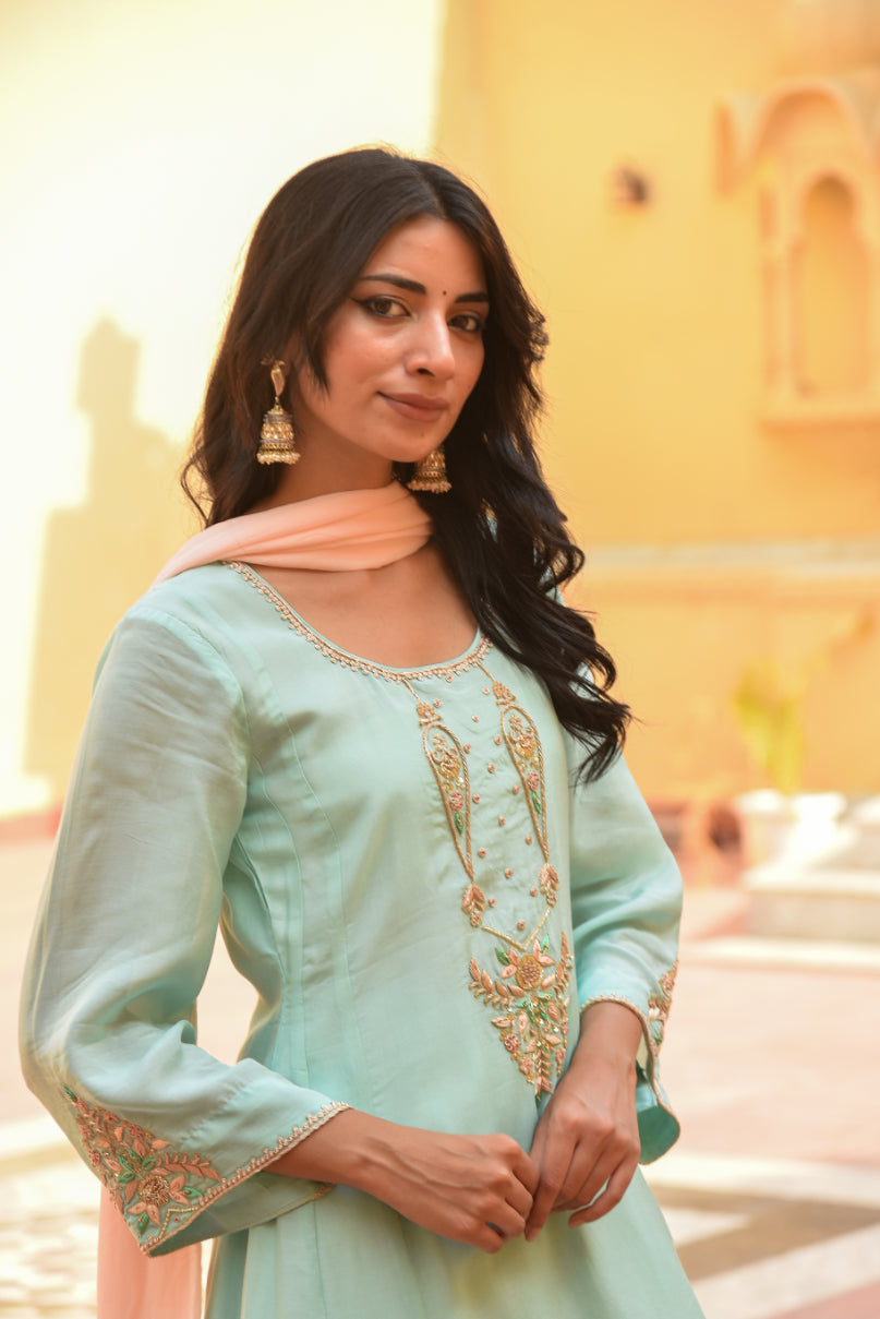 Sea Green Embroidery Kurta Set