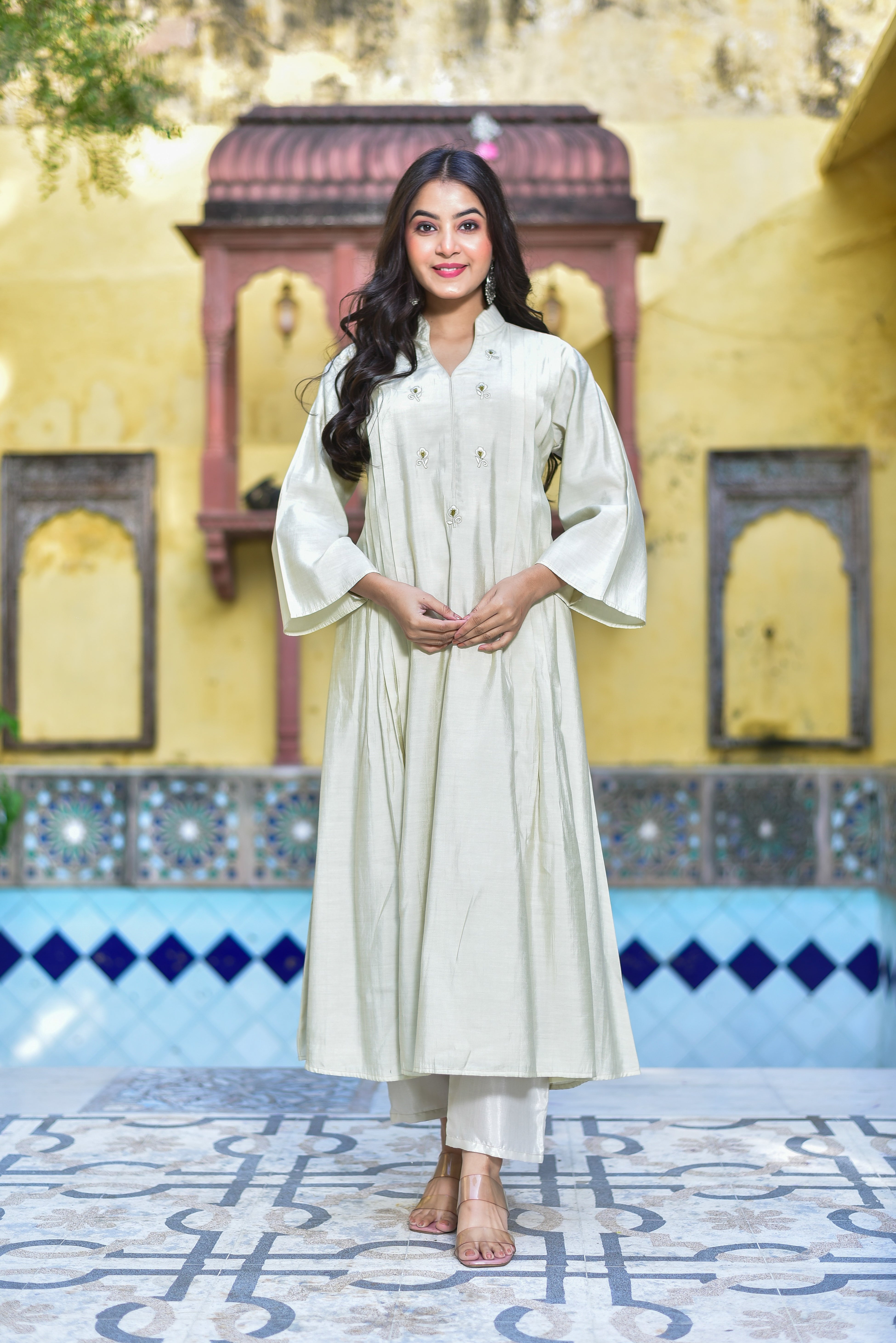 The Creamy Kaju Katli Pleated Kurta Set