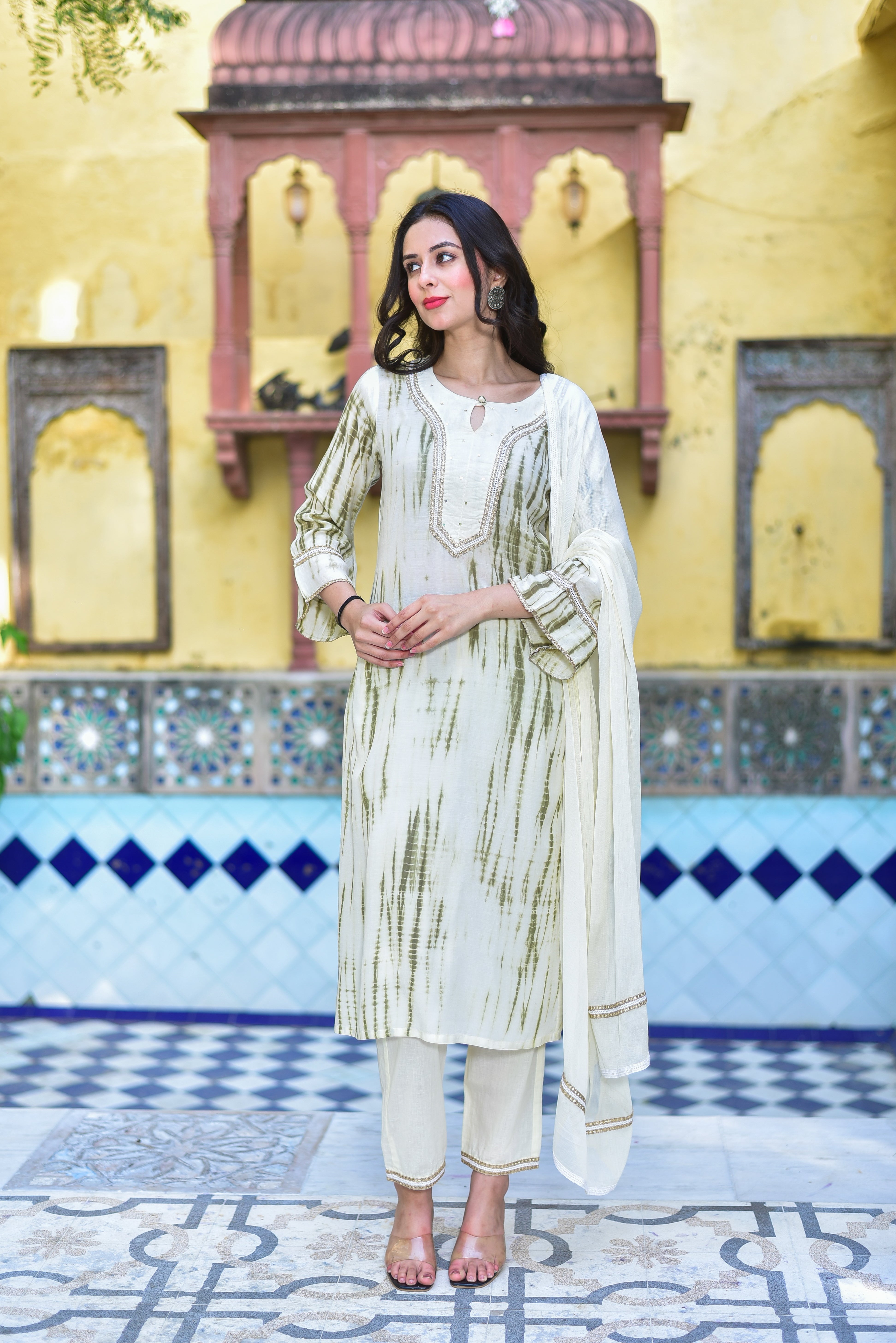Moss Green Shibori Straight Kurta Set