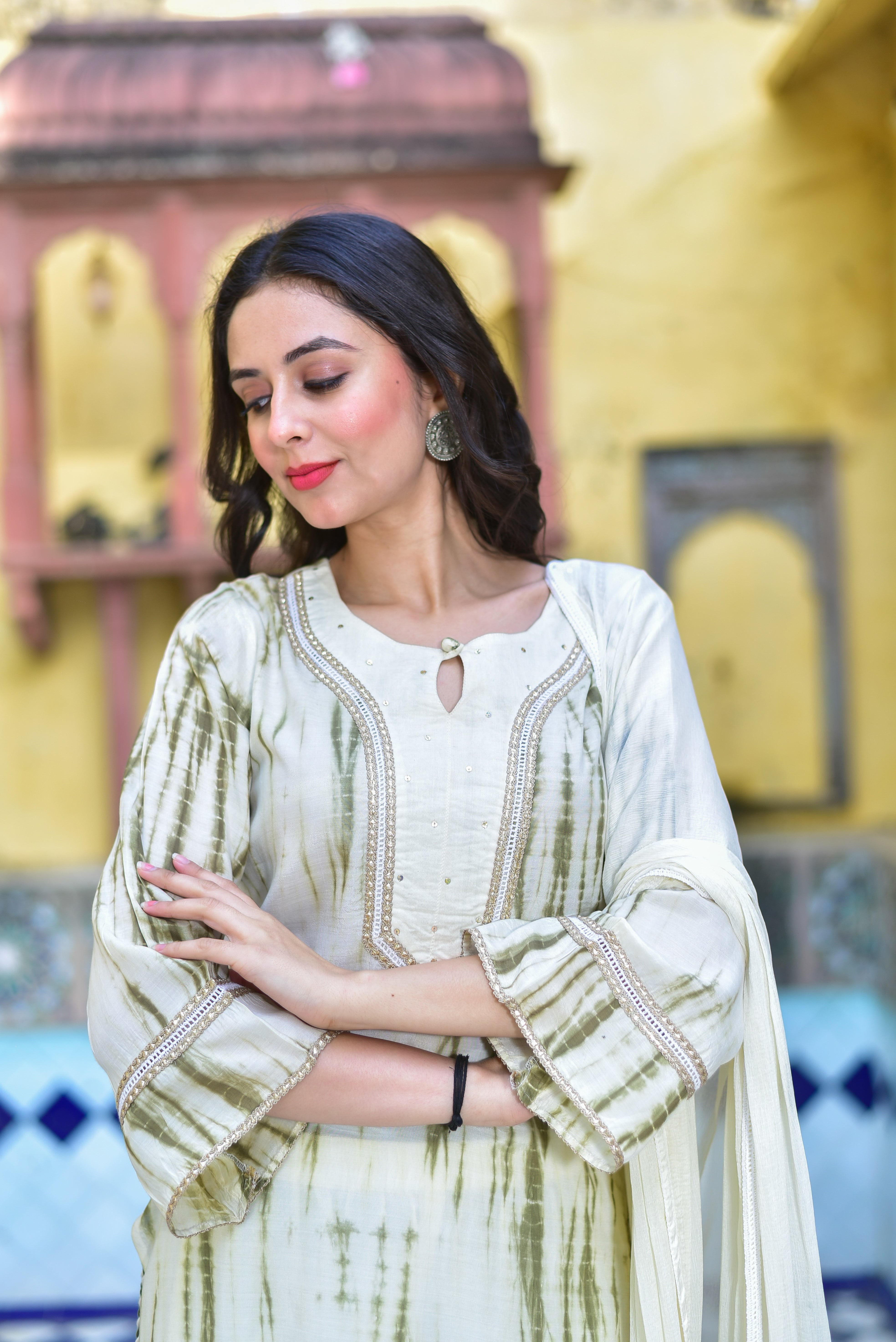 Moss Green Shibori Straight Kurta Set