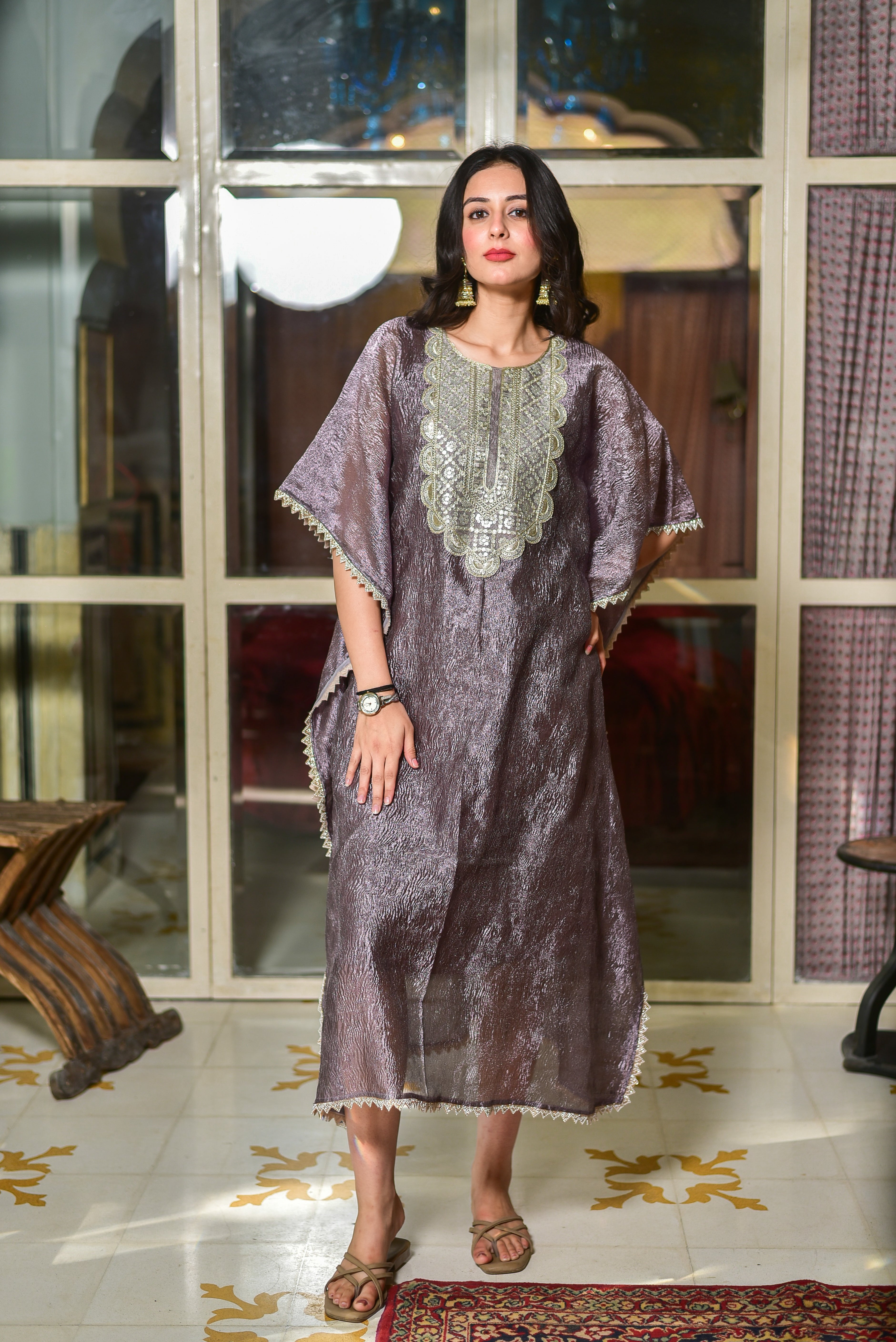 Lavender Luxe Embroidered Kaftan Dress