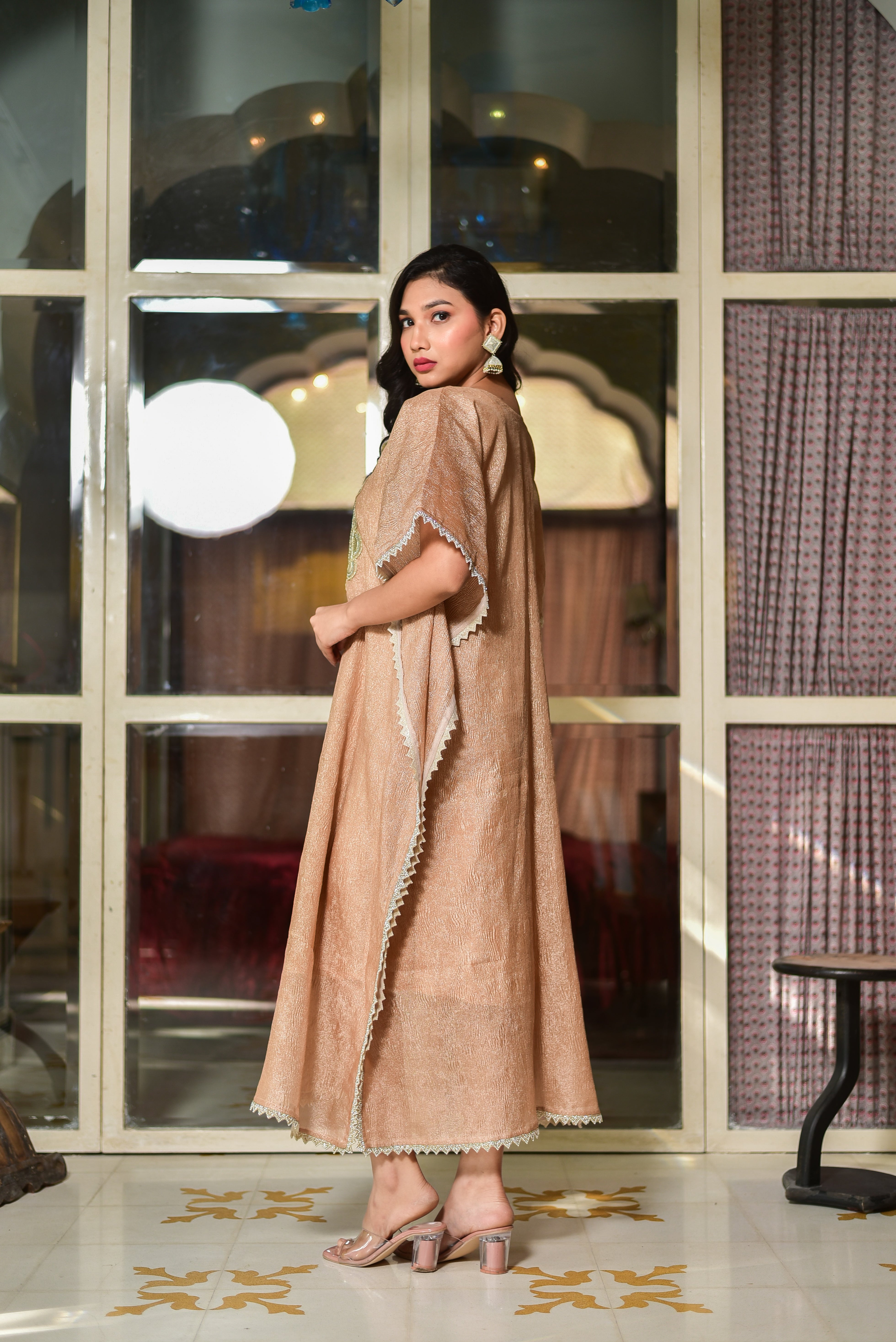 Blush Gold Luxe Embroidered Kaftan Dress