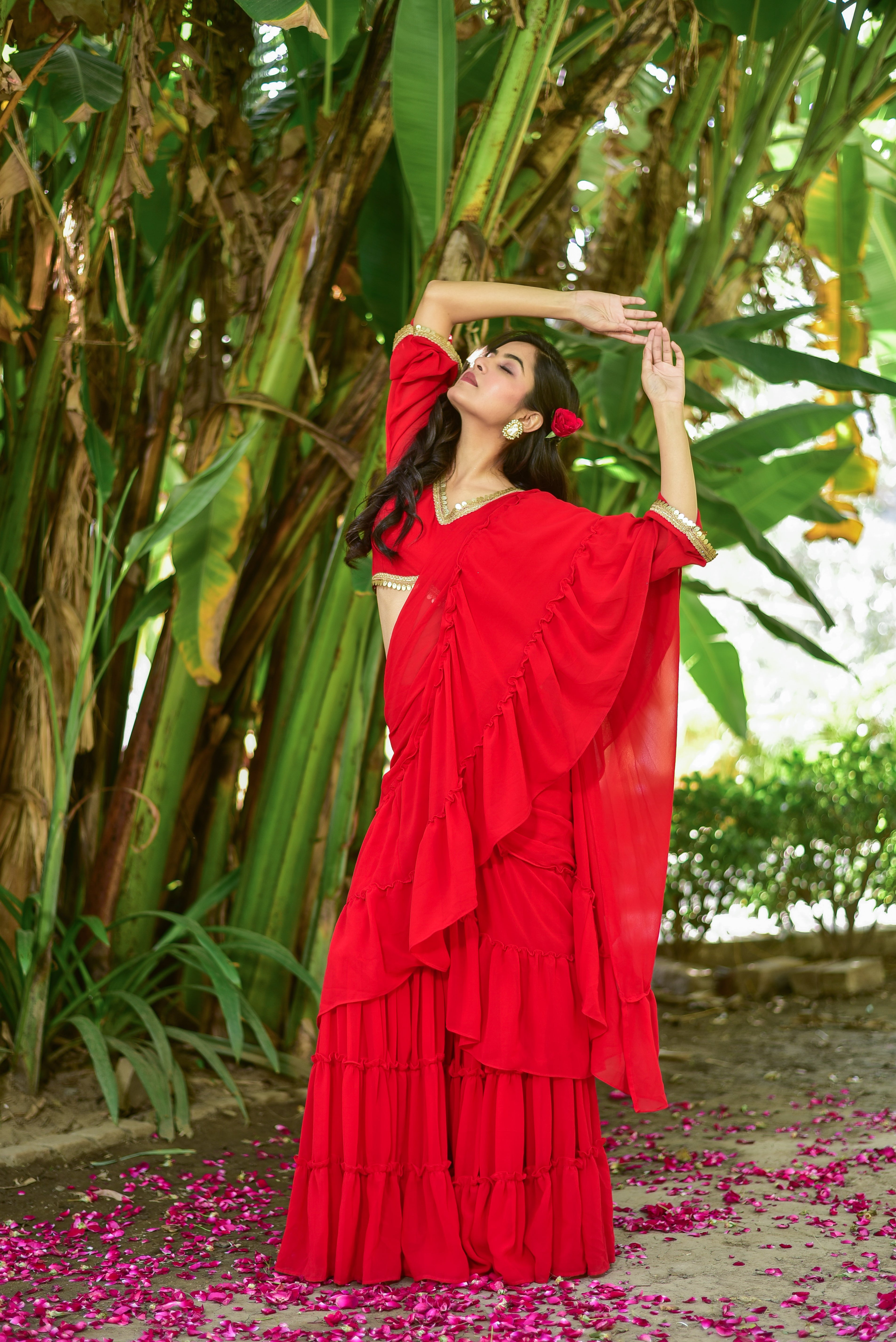 Regal Red Georgette Sharara Saree Set