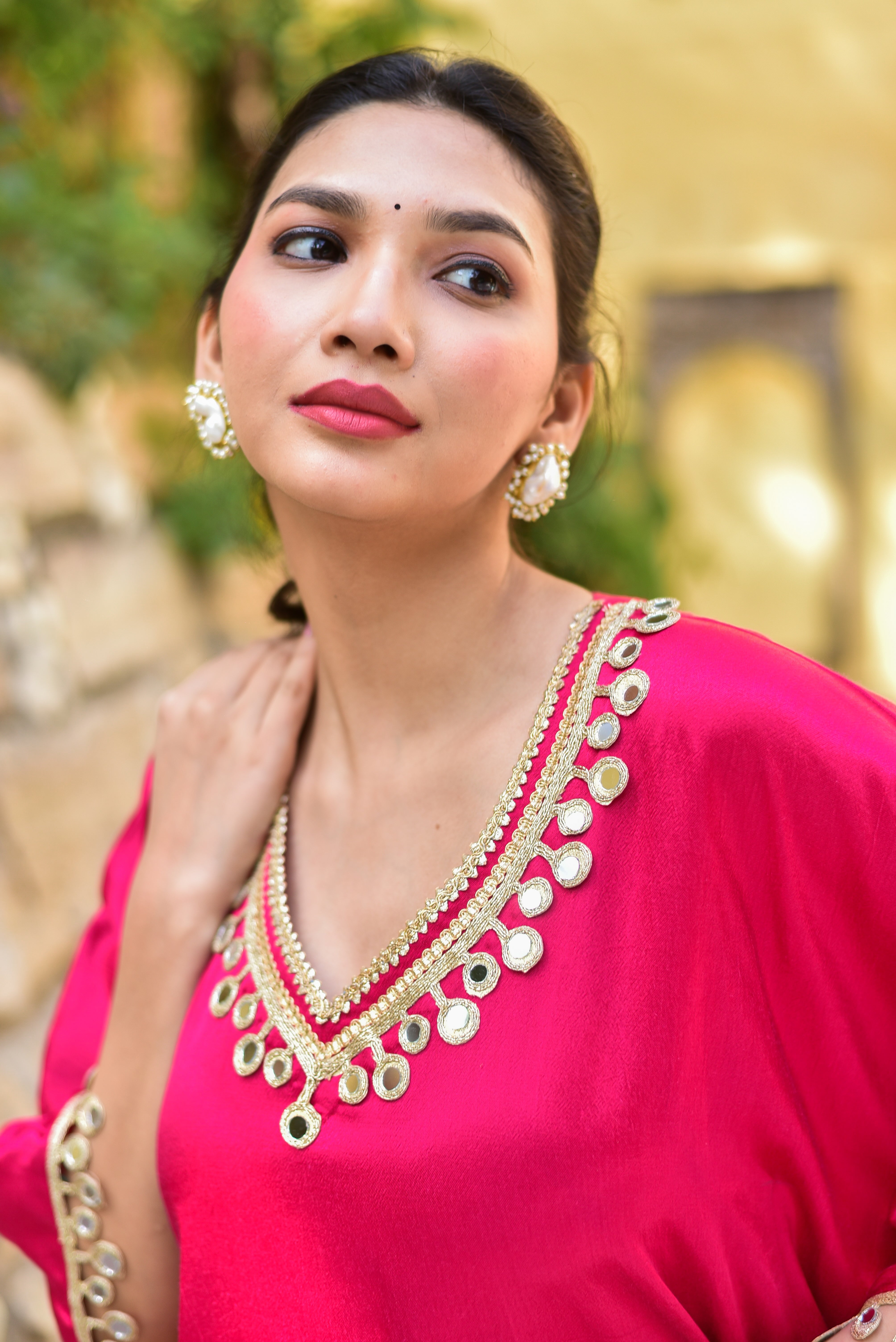 Gulabi Glaze Mirror Kaftan Set