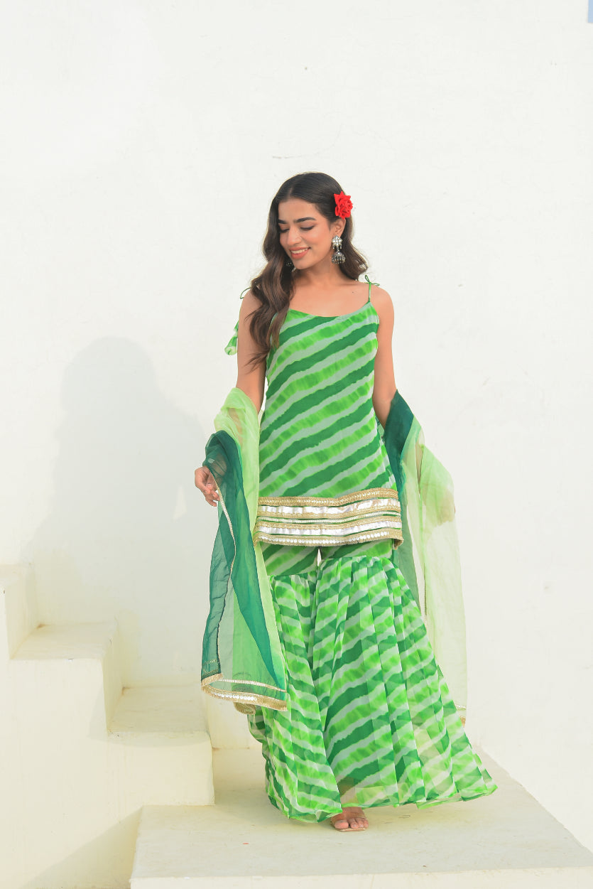 Green Leheriya Kurta Sharara Set