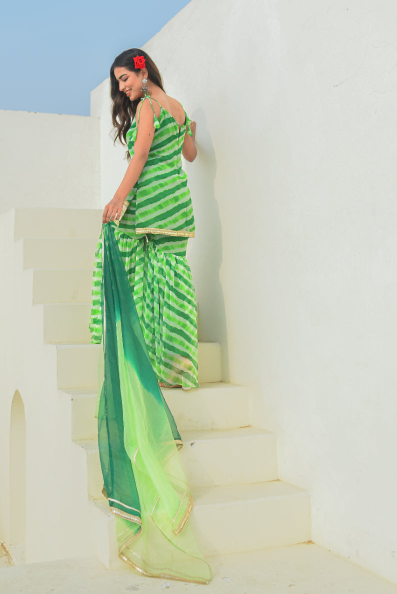 Green Leheriya Kurta Sharara Set