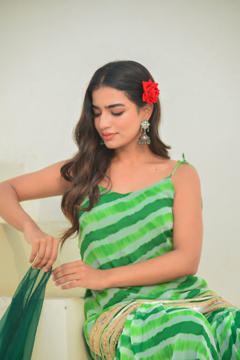 Green Leheriya Kurta Sharara Set