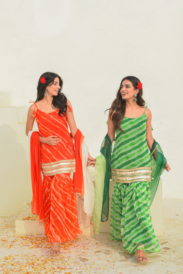Green Leheriya Kurta Sharara Set