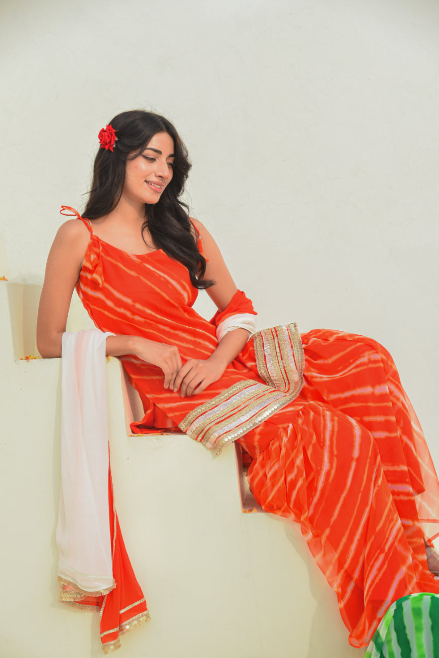 Orange leheriya Kurta Sharara Set