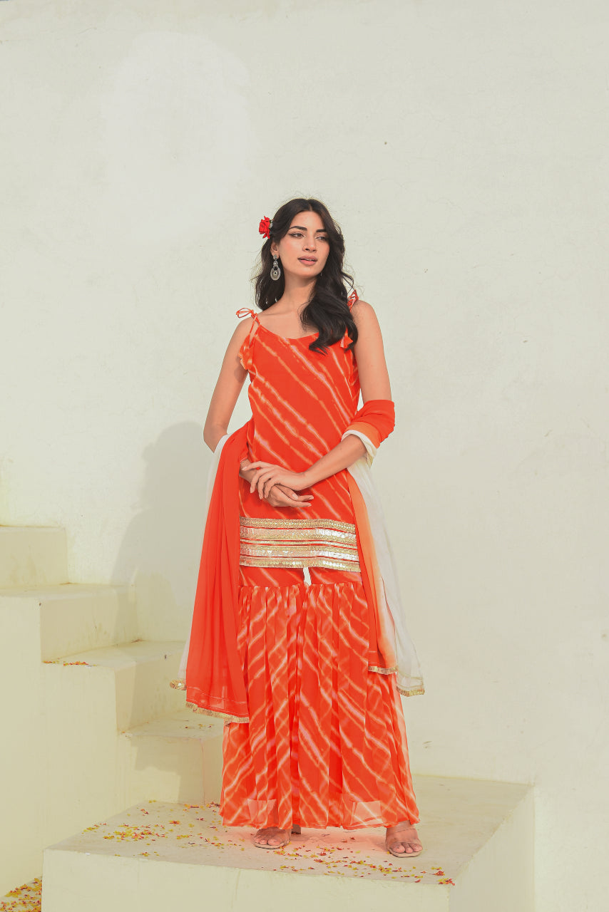 Orange leheriya Kurta Sharara Set