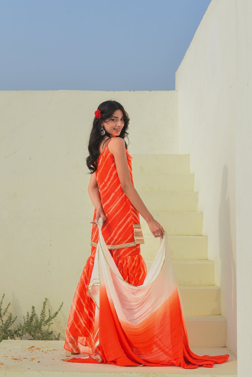 Orange leheriya Kurta Sharara Set