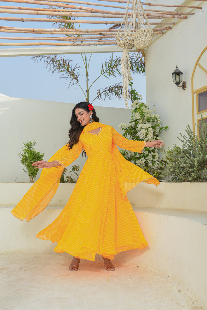 Yellow Mothada Anarkali Set