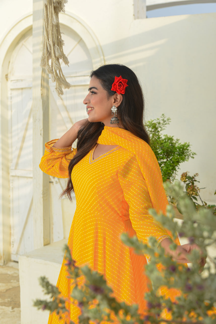 Yellow Mothada Anarkali Set