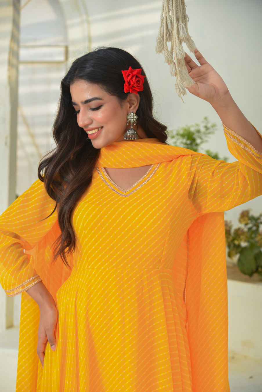 Yellow Mothada Anarkali Set