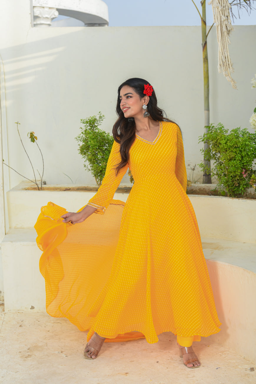Yellow Mothada Anarkali Set