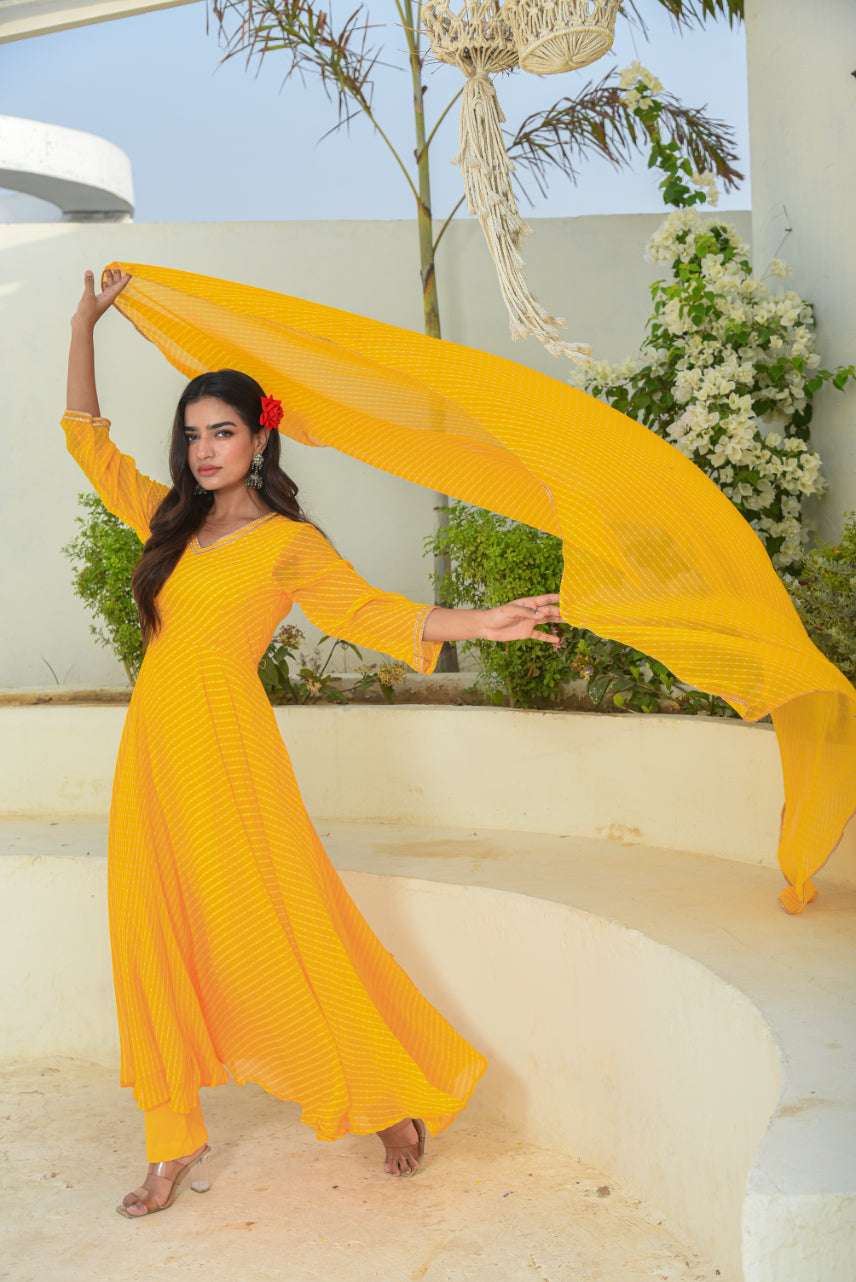 Yellow Mothada Anarkali Set
