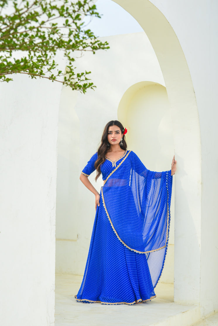Blue Mothada Umbrella Lehenga Set