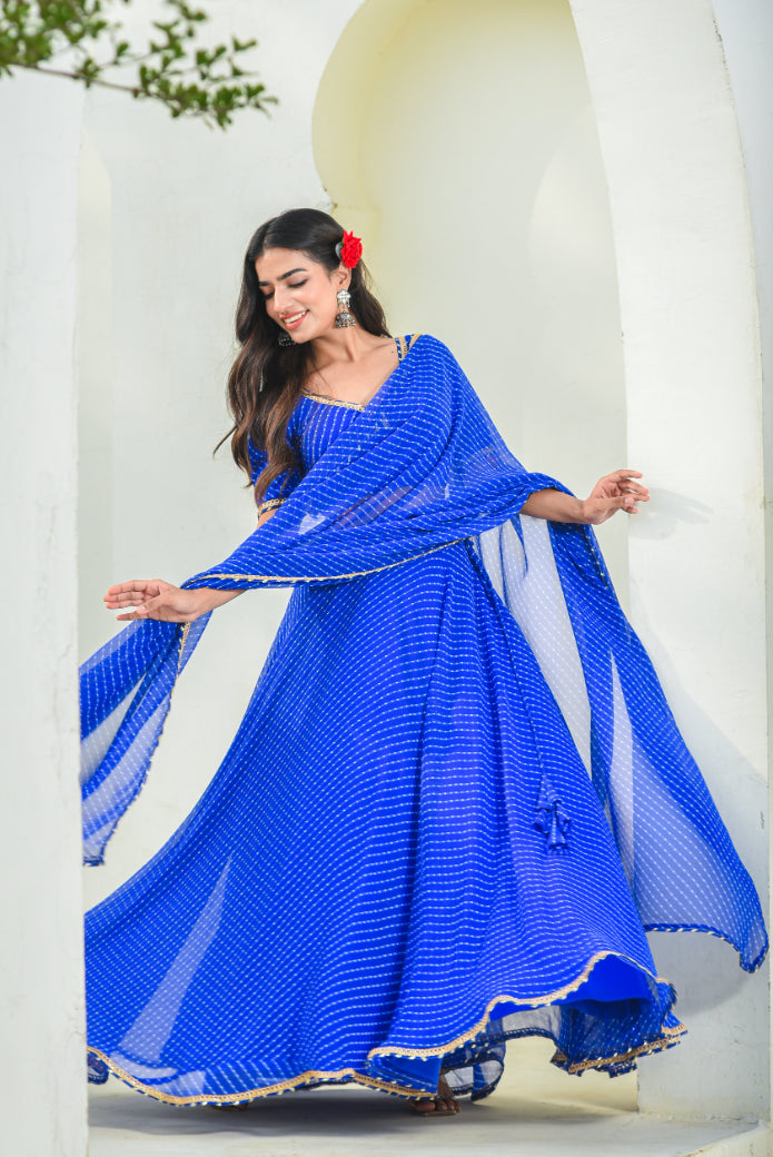 Blue Mothada Umbrella Lehenga Set