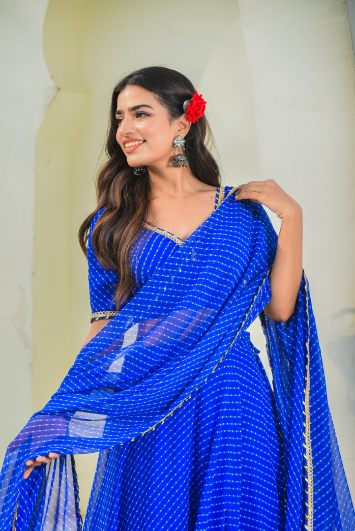 Blue Mothada Umbrella Lehenga Set