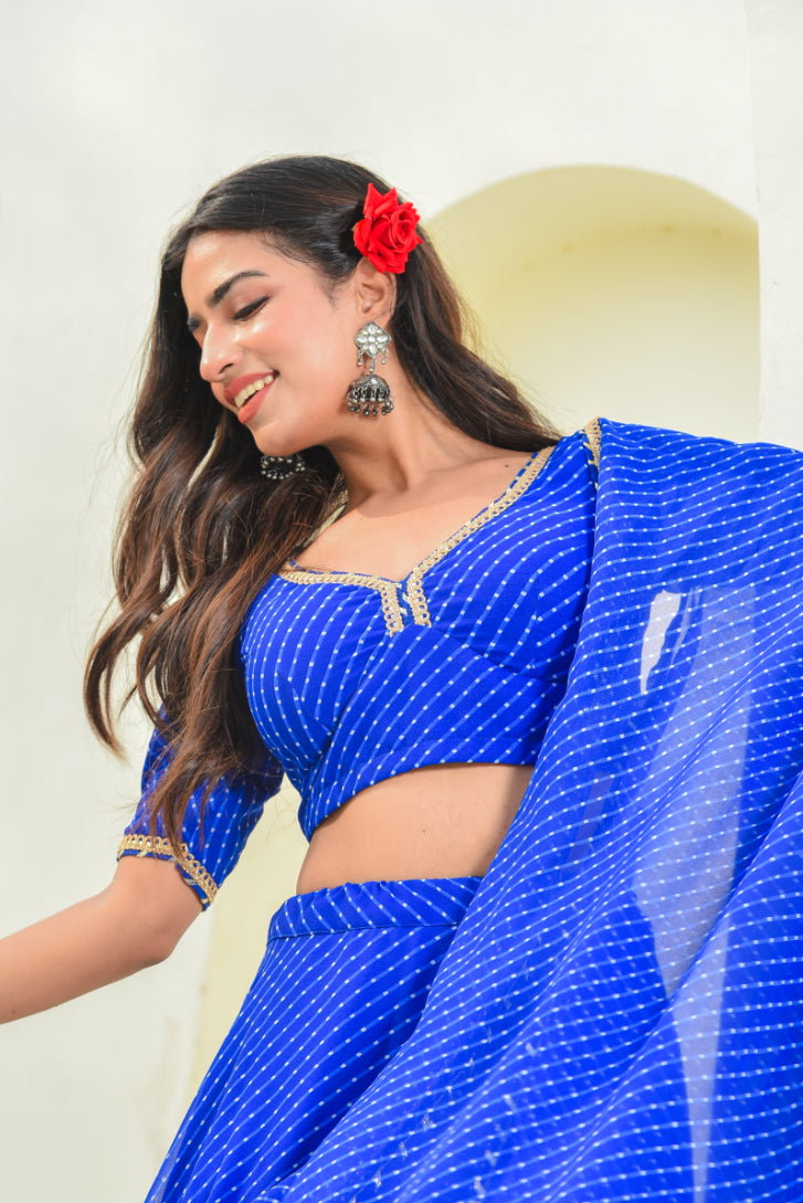 Blue Mothada Umbrella Lehenga Set