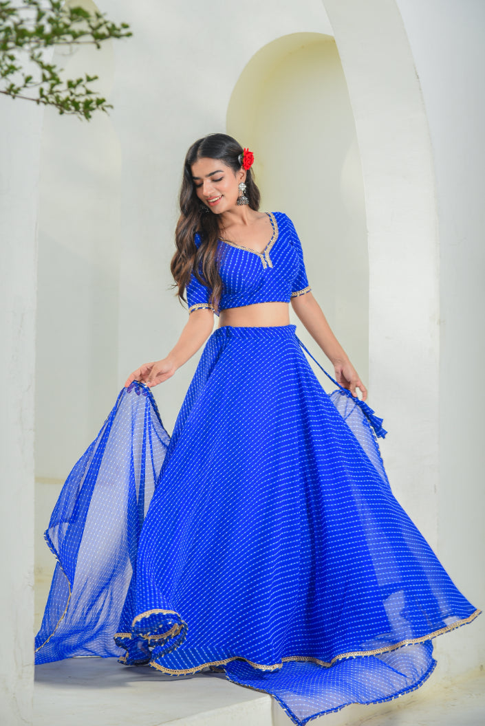 Blue Mothada Umbrella Lehenga Set