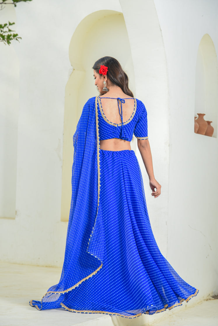 Blue Mothada Umbrella Lehenga Set
