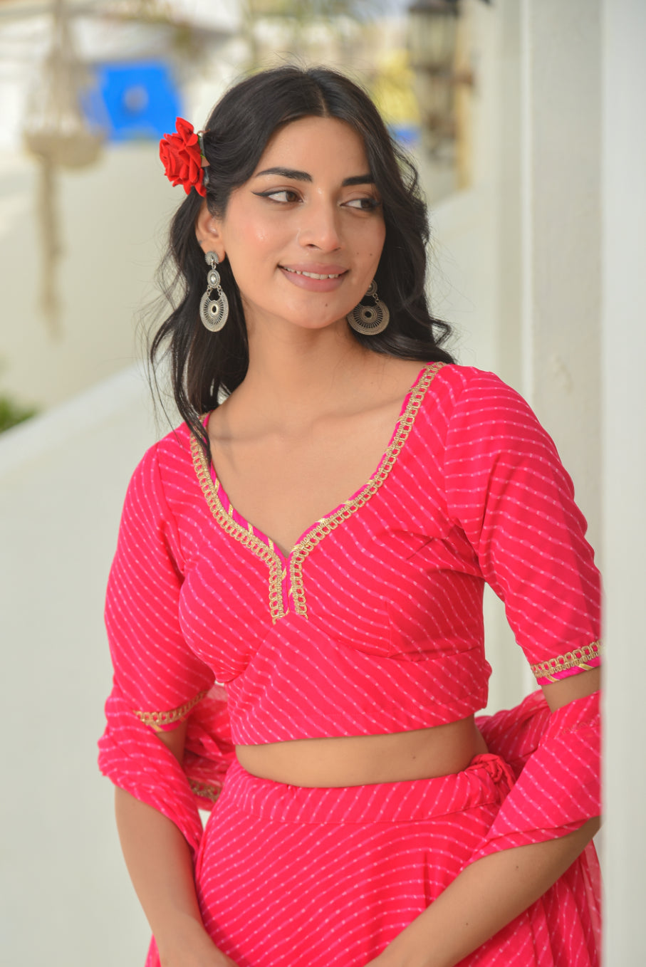 Pink Mothada Umbrella Lehenga Set