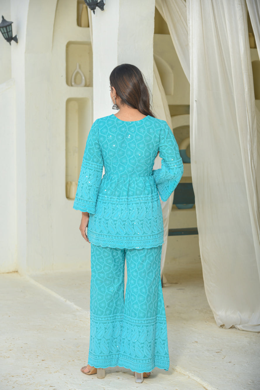Sea Green Chikankari Co-Ord Set